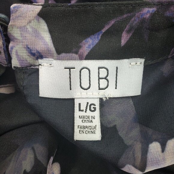 TOBI Womens Sheer Floral Ruffle Blouse Sz L Black Purple Long Sleeve Bohemian - Picture 8 of 12